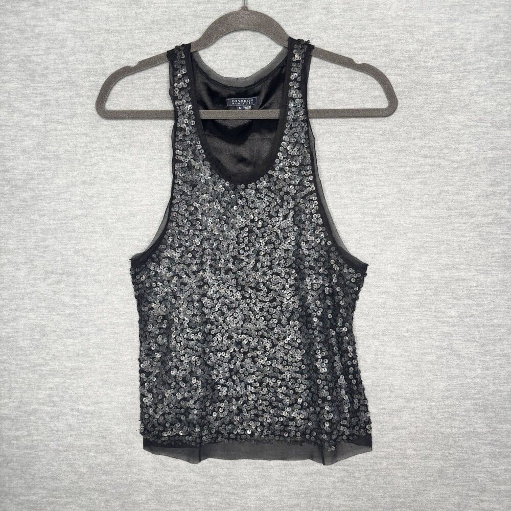 Gryphon New york‎ Tank Top Women Size Small Metal Sequins Black Rocker Steampunk